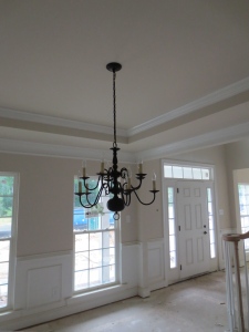 Dining room light fixture. It's ok for now. I need to ask them to raise it up a few inches. That's too low for me.